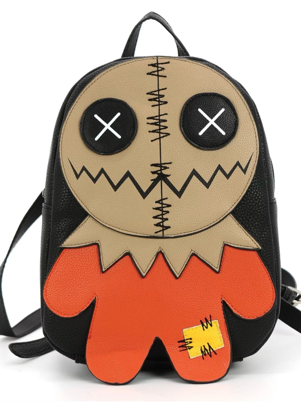 Cute Patchwork Scarecrow Mini Backpack - Black, Tan & Orange